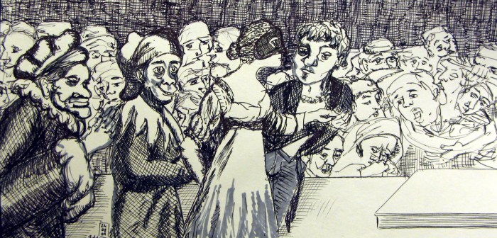 Die Hochzeitsgesellschaft- Frei nach Goya 2009_Tuschestift und Marker auf Papier- 30x15 cm